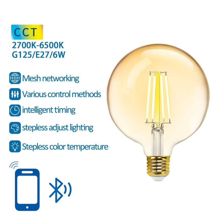 LED Hämardatav pirn FILAMENT MESH Nutikas G125 E27/6W/230V 2700-6500K - Aigostar