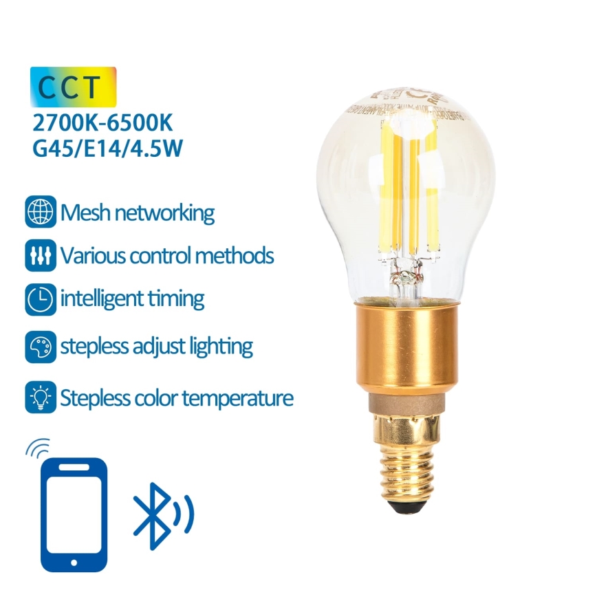 LED Hämardatav pirn FILAMENT MESH Nutikas G45 E14/4,5W/230V 2700-6500K - Aigostar