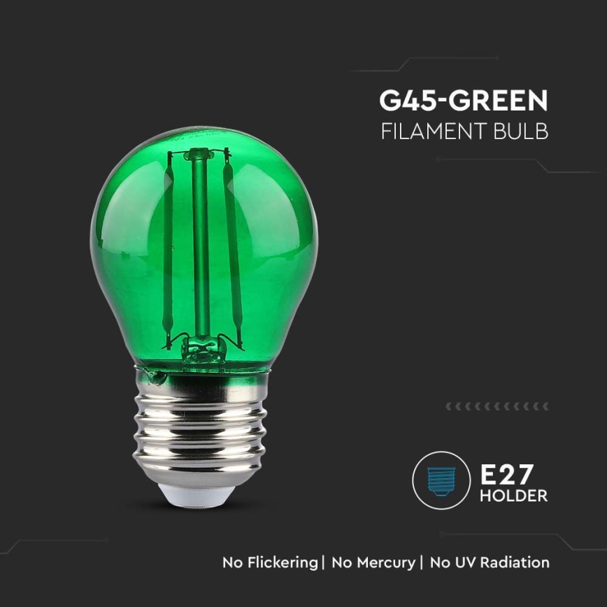 LED Pirn FILAMENT G45 E27/2W/230V roheline