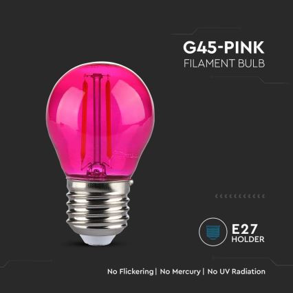 LED Pirn FILAMENT G45 E27/2W/230V roosa