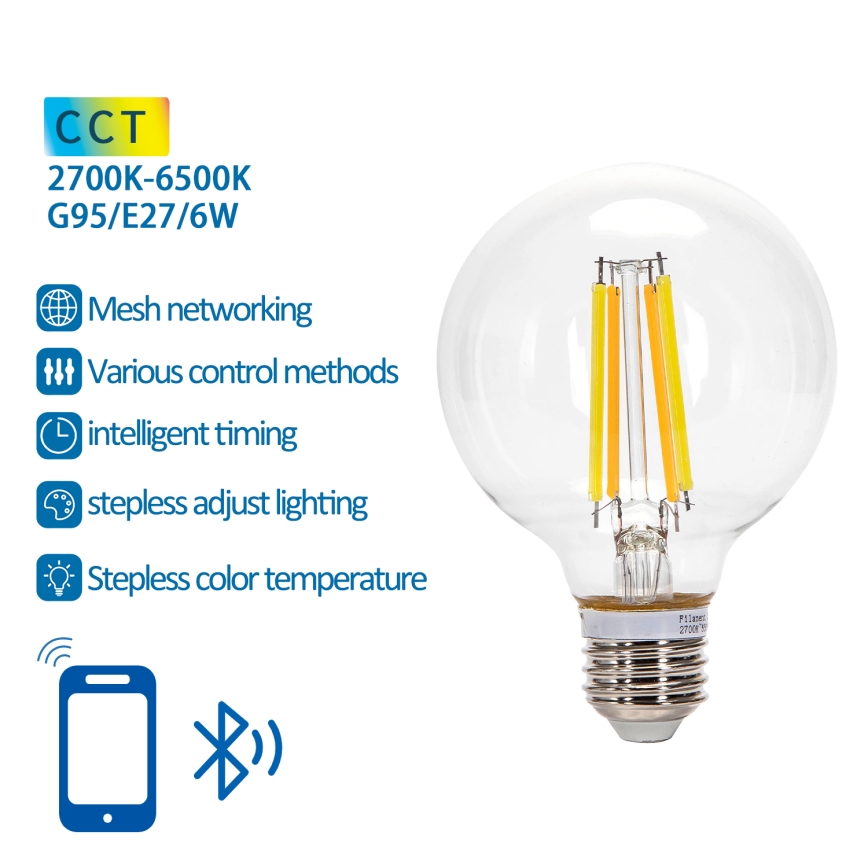 LED Hämardatav pirn FILAMENT MESH Nutikas G95 E27/6W/230V 2700-6500K - Aigostar