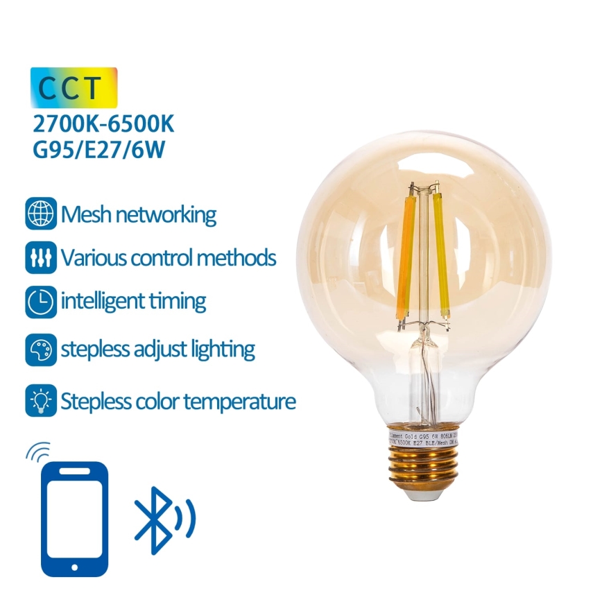 LED Hämardatav pirn FILAMENT MESH Nutikas G95 E27/6W/230V 2700-6500K - Aigostar