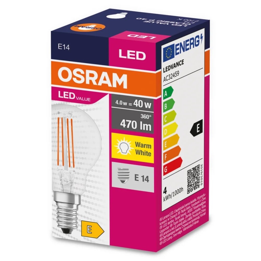 LED Pirn FILAMENT P40 E14/4W/230V 2700K - Osram