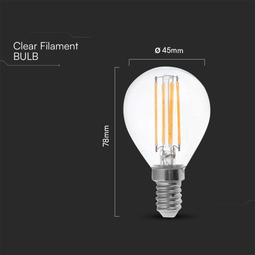 LED Pirn FILAMENT P45 E14/6W/230V 6500K