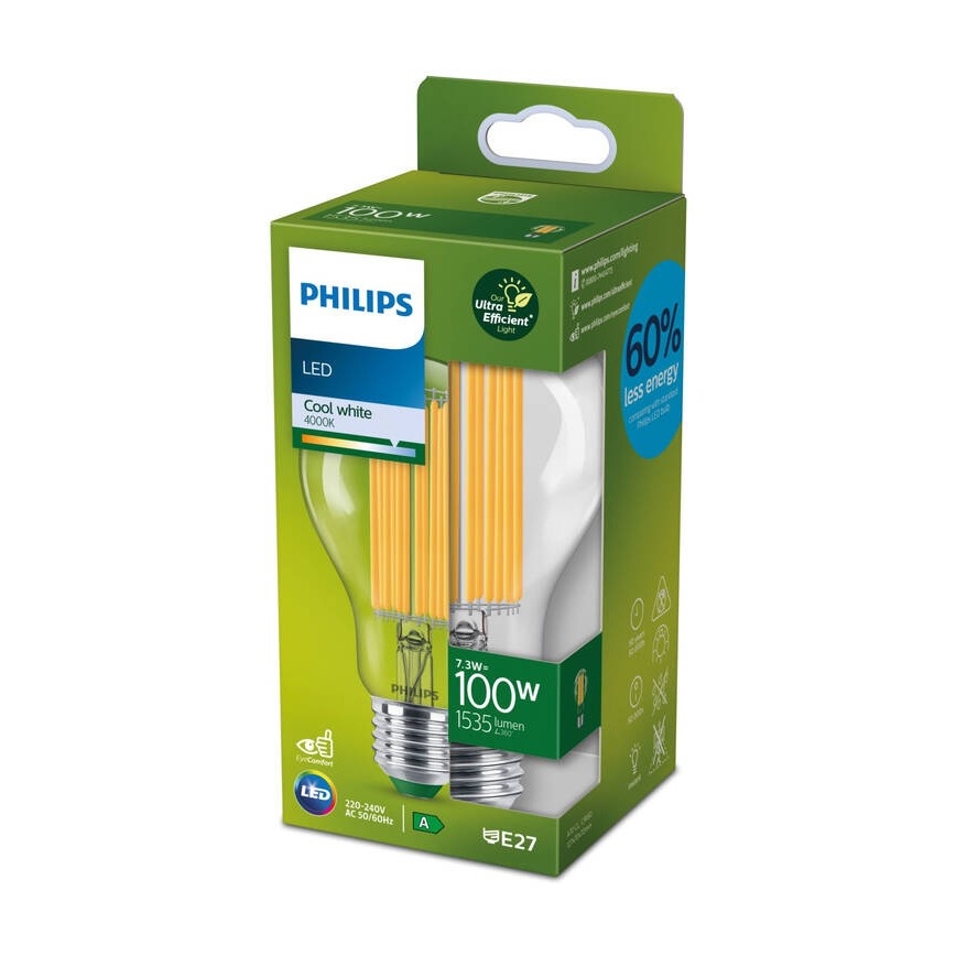 LED Pirn FILAMENT Philips A60 E27/7,3W/230V 4000K