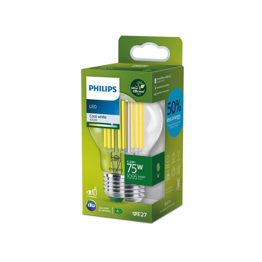 LED Pirn FILAMENT Philips A70 E27/5,2W/230V 4000K