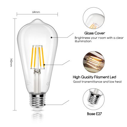 LED Pirn FILAMENT ST64 E27/4W/230V 2700K - Aigostar