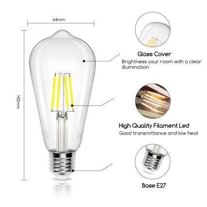 LED Pirn FILAMENT ST64 E27/4W/230V 6500K - Aigostar