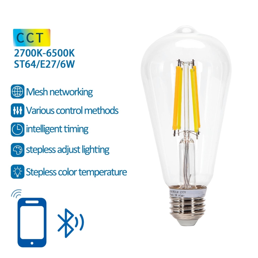 LED Hämardatav pirn FILAMENT MESH Nutikas ST64 E27/6W/230V 2700-6500K - Aigostar