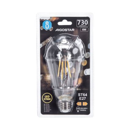 LED Pirn FILAMENT ST64 E27/6W/230V 2700K - Aigostar