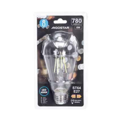 LED Pirn FILAMENT ST64 E27/6W/230V 6500K - Aigostar