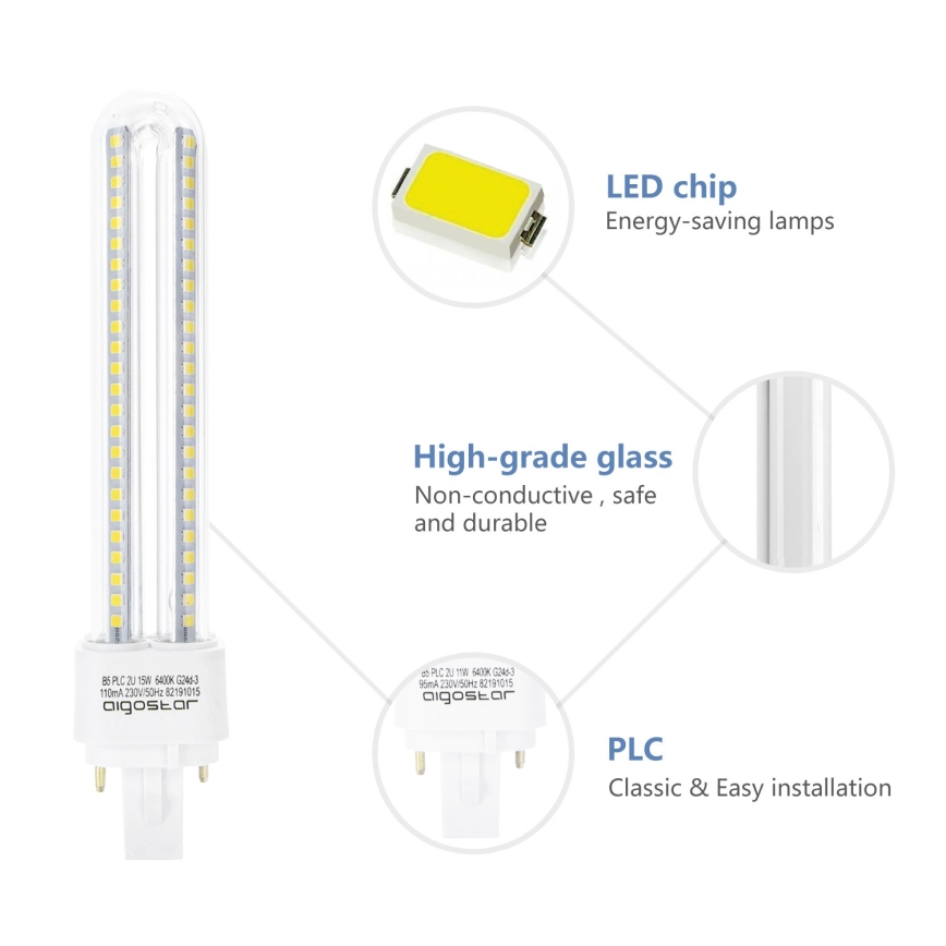 LED Pirn G24D-3/15W/230V 6500K - Aigostar