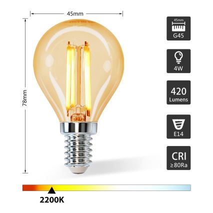 LED Pirn G45 E14/4W/230V 2200K - Aigostar