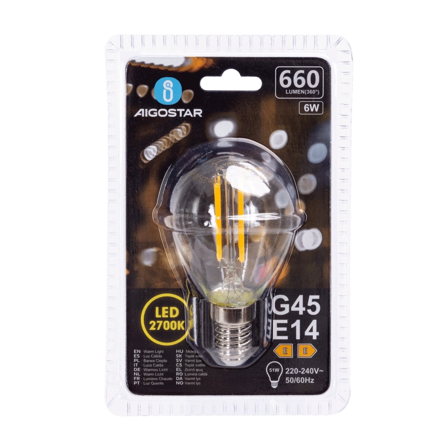 LED Pirn G45 E14/6W/230V 2700K - Aigostar