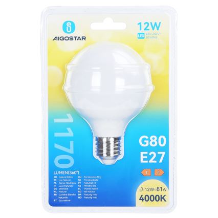 LED-pirn G80 E27/12W/230V 4000K - Aigostar