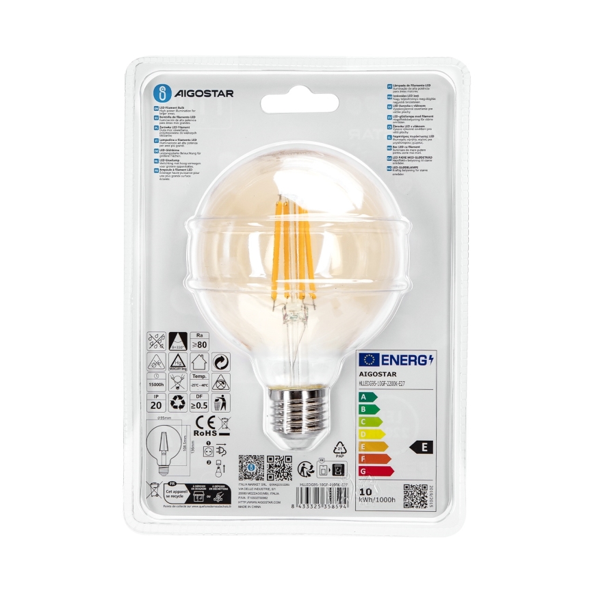 LED Pirn G95 E27/10W/230V 2200K - Aigostar