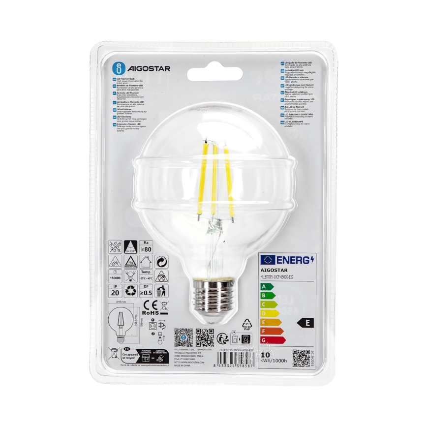 LED Pirn G95 E27/10W/230V 6500K - Aigostar