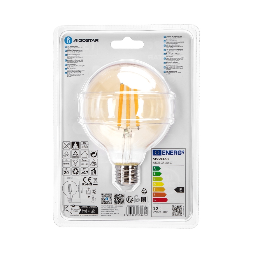 LED Pirn G95 E27/12W/230V 2200K - Aigostar
