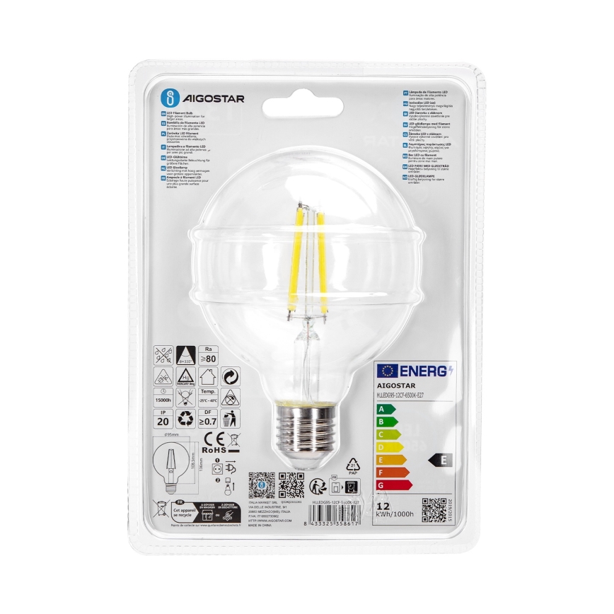 LED Pirn G95 E27/12W/230V 6500K - Aigostar