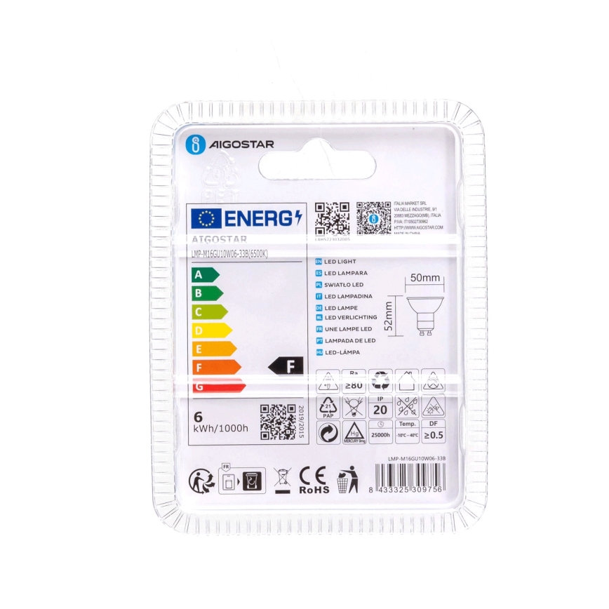 LED Pirn GU10/6W/230V 6500K - Aigostar