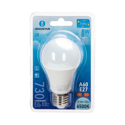 LED-pirn hämarikuanduriga A60 E27/8W/230V 6500K - Aigostar