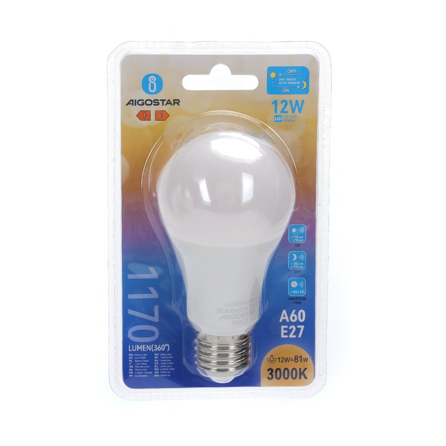 LED-pirn hämarusanduriga A60 E27/12W/230V 3000K - Aigostar