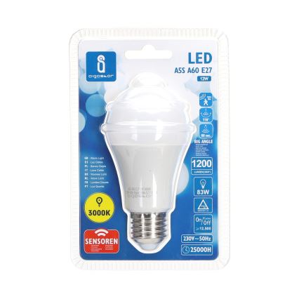 LED Pirn koos liikumis- ja hämardusanduriga A60 E27/12W/230V 3000K - Aigostar
