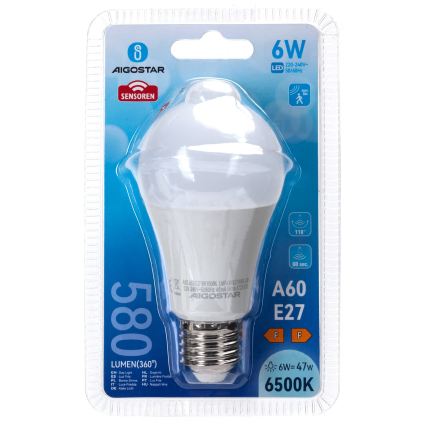LED-pirn liikumis- ja hämarusanduriga A60 E27/6W/230V 6500K - Aigostar