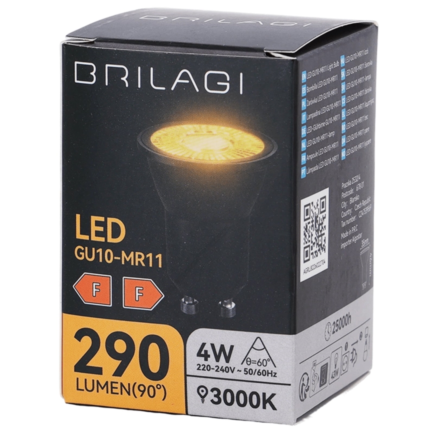 LED-pirn MR11 GU10/4W/230V 3000K 60° must - BRILAGI