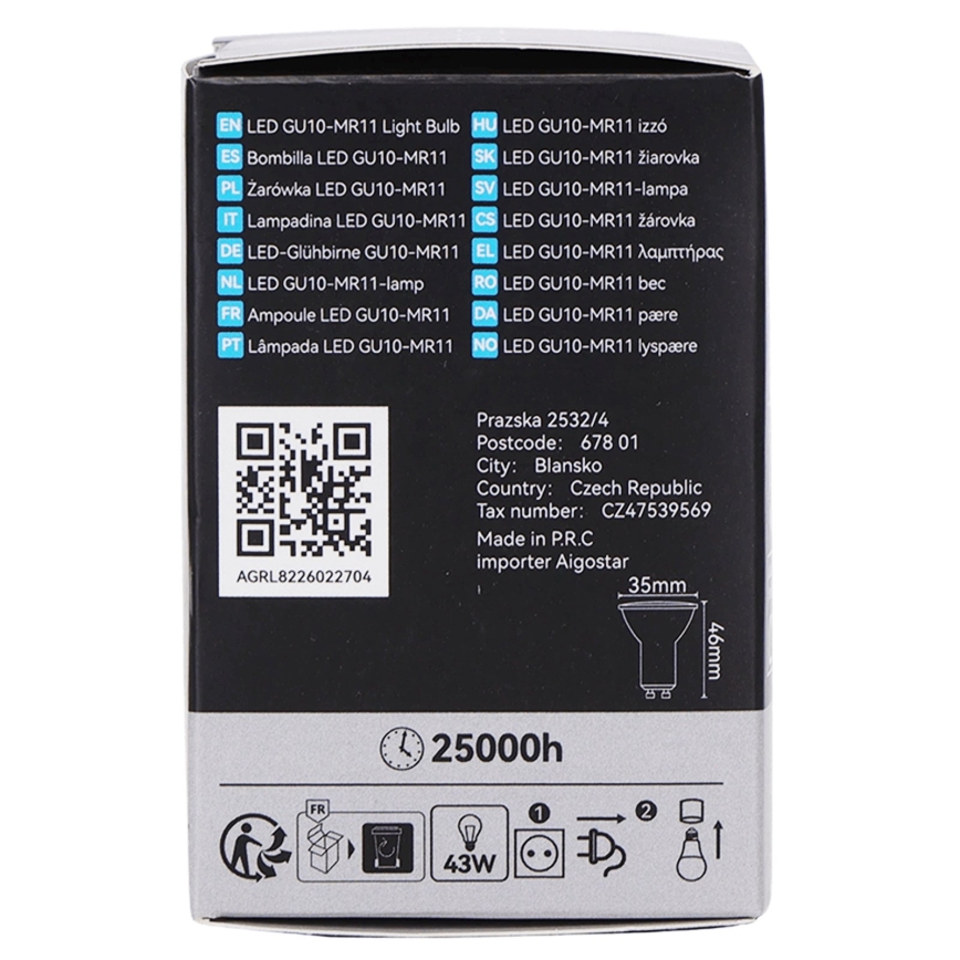 LED-pirn MR11 GU10/4W/230V 3000K 60° must - BRILAGI