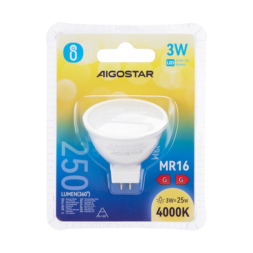 LED Pirn MR16 GU5,3/3W/12V 4000K - Aigostar