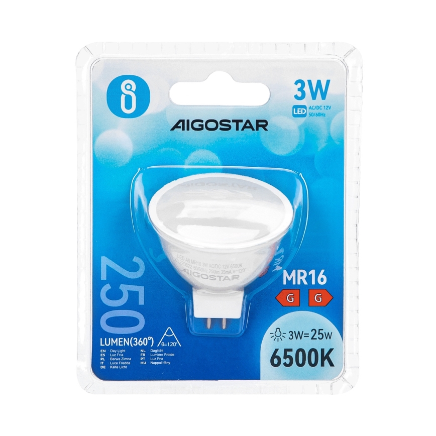 LED Pirn MR16 GU5,3/3W/12V 6500K - Aigostar