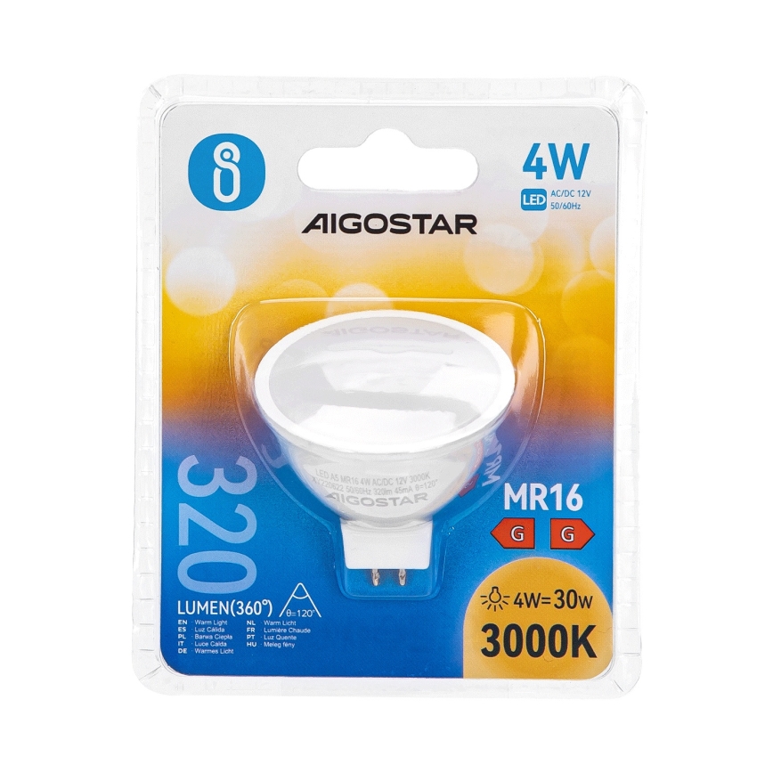 LED Pirn MR16 GU5,3/4W/12V 3000K - Aigostar
