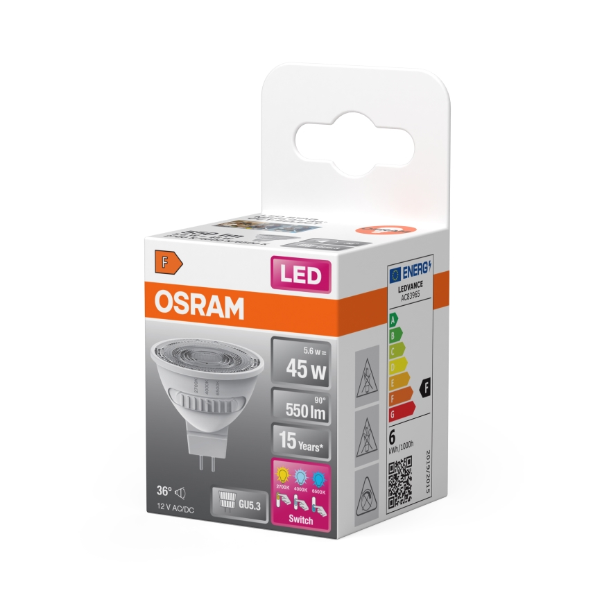 LED pirn MR16 GU5,3/5,6W/12V 2700/4000/6500K 36° - Osram