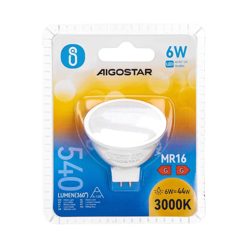LED Pirn MR16 GU5,3/6W/12V 3000K - Aigostar