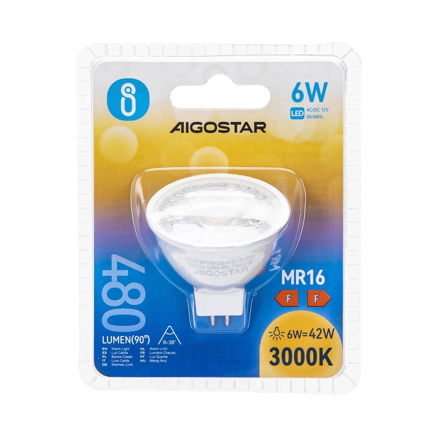 LED Pirn MR16 GU5,3/6W/12V 3000K - Aigostar