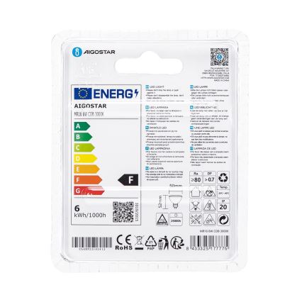 LED Pirn MR16 GU5,3/6W/12V 3000K - Aigostar