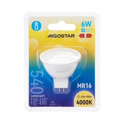 LED Pirn MR16 GU5,3/6W/12V 4000K - Aigostar