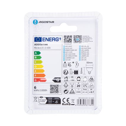 LED Pirn MR16 GU5,3/6W/12V 4000K - Aigostar