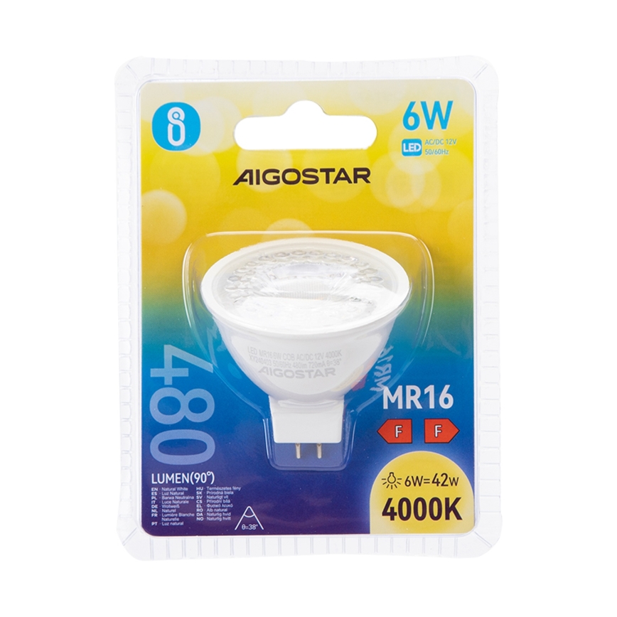LED Pirn MR16 GU5,3/6W/12V 4000K - Aigostar
