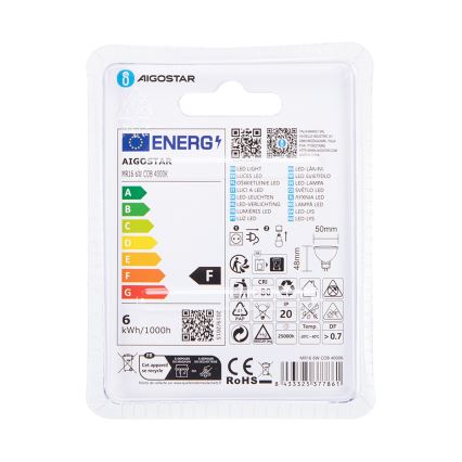 LED Pirn MR16 GU5,3/6W/12V 4000K - Aigostar
