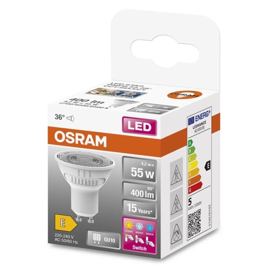 LED Pirn PAR16 GU10/4,2W/230V 2700/4000/6500K 36° - Osram