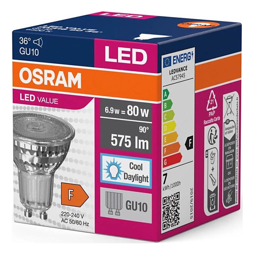 LED Pirn PAR16 GU10/6,9W/230V 6500K - Osram