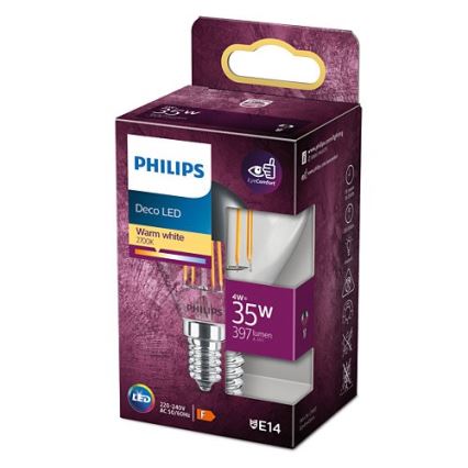 LED Pirn peegelsfäärilise korgiga DECO Philips P45 E14/4W/230V 2700K