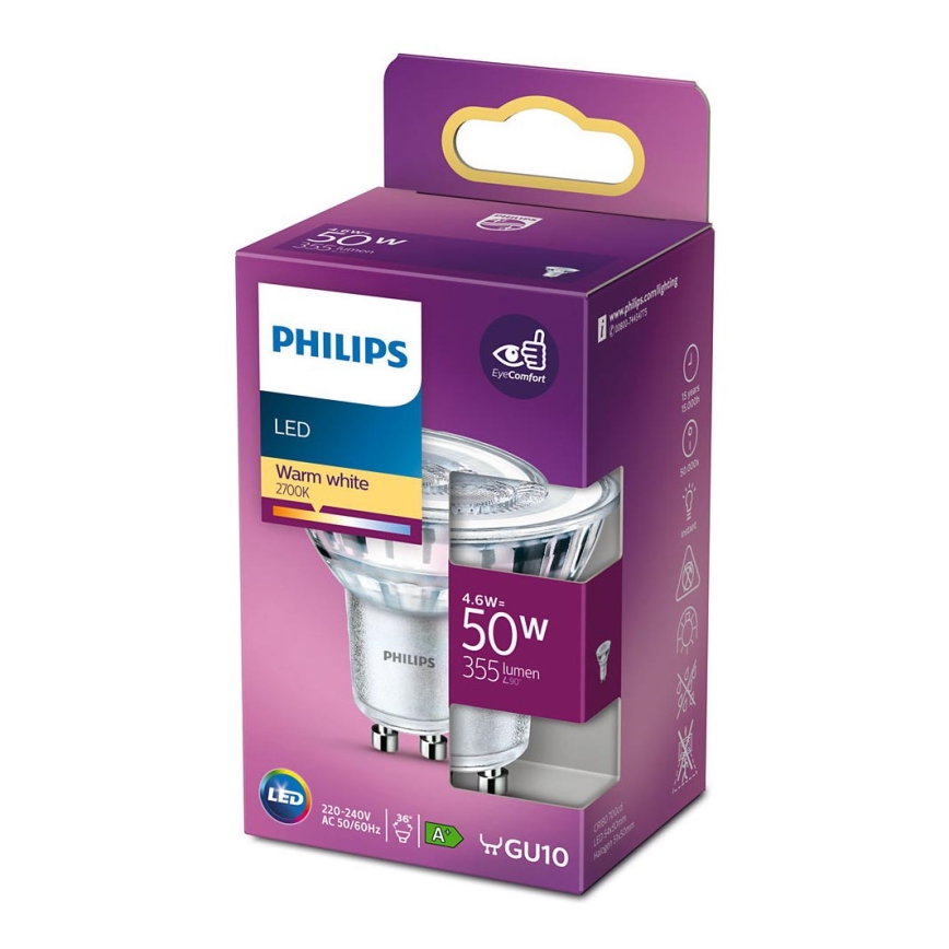 LED Pirn Philips GU10/4,6W/230V 2700K