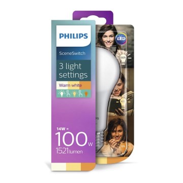 LED Pirn Philips SCENE SWITCH A67 E27/14W/230V 2200K-2700K