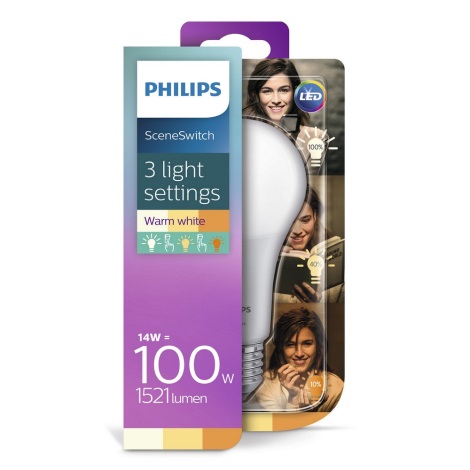 LED Pirn Philips SCENE SWITCH A67 E27/14W/230V 2200K-2700K
