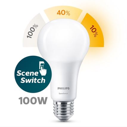 LED Pirn Philips SCENE SWITCH A67 E27/14W/230V 2200K-2700K