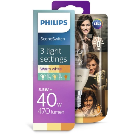 LED Pirn Philips SCENE SWITCH B38 E14/5,5W/230V 2200K-2700K