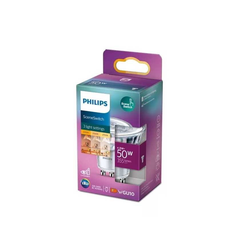 LED Pirn Philips SCENE SWITCH PAR16 GU10/4,8W/230V 2200/2500/2700K